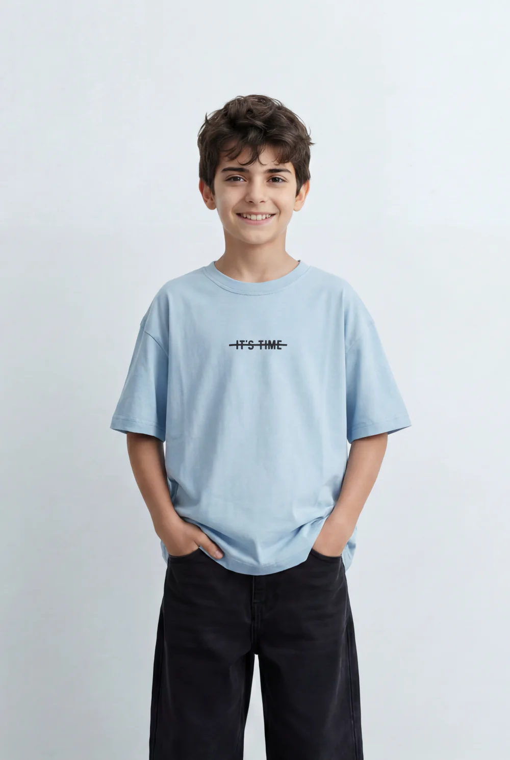 Boy's Tomato Store Oversized T-Shirt With Minimal Front Graphic Print Crew Neck Short Sleeves