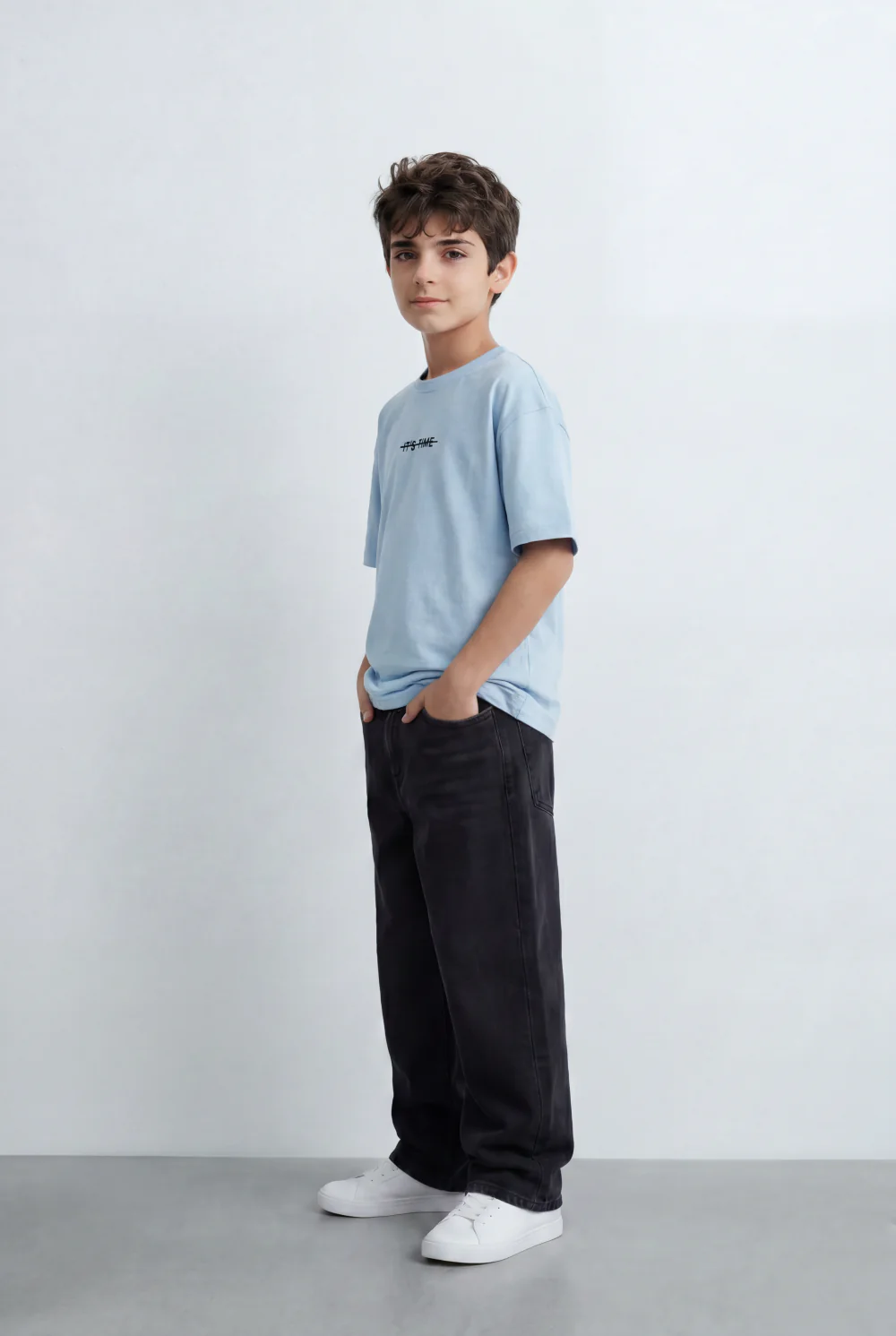 Boy's Tomato Store Oversized T-Shirt With Minimal Front Graphic Print Crew Neck Short Sleeves - Image 4