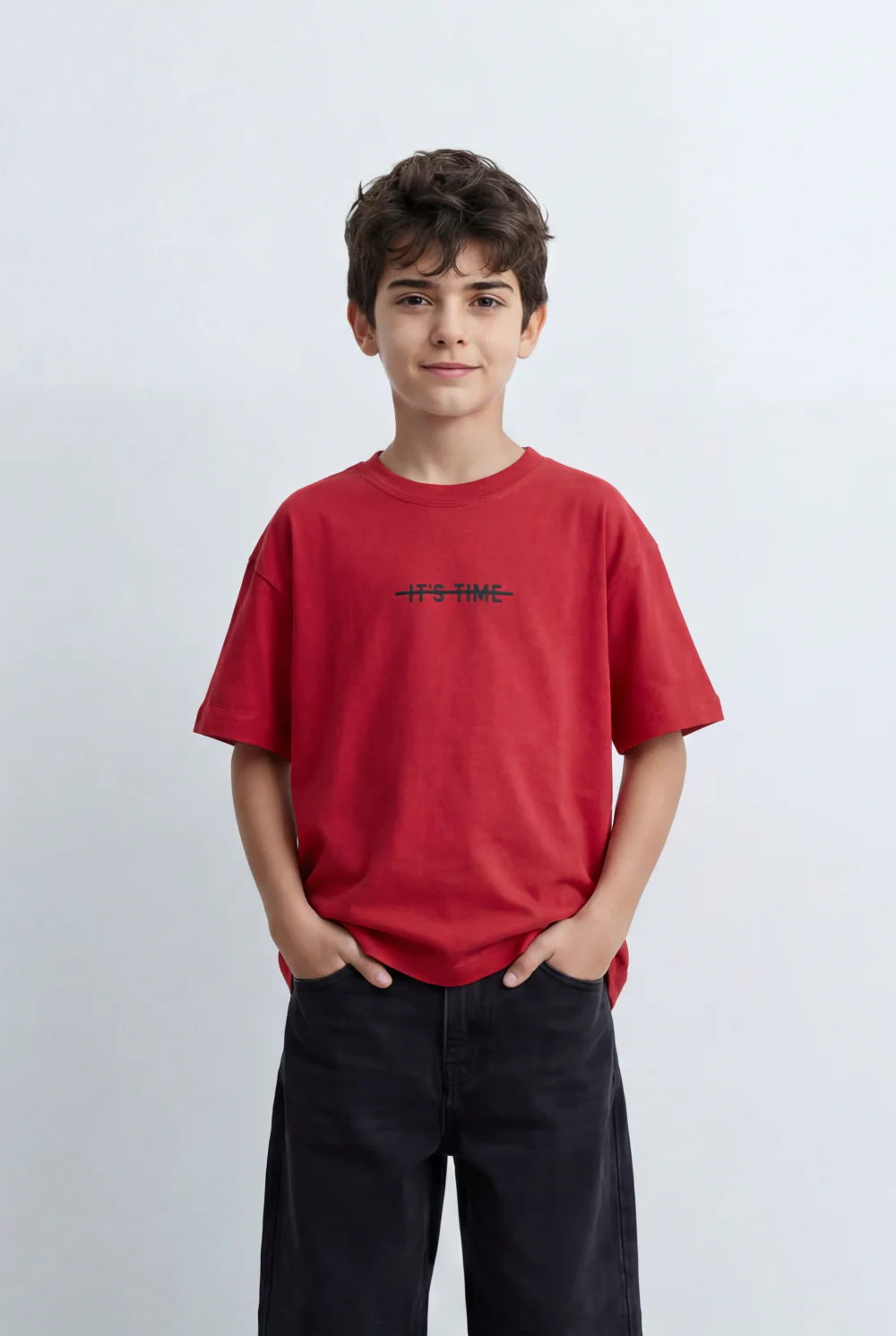 Boy's Tomato Store Oversized T-Shirt With Minimal Front Graphic Print Crew Neck Short Sleeves - Image 5