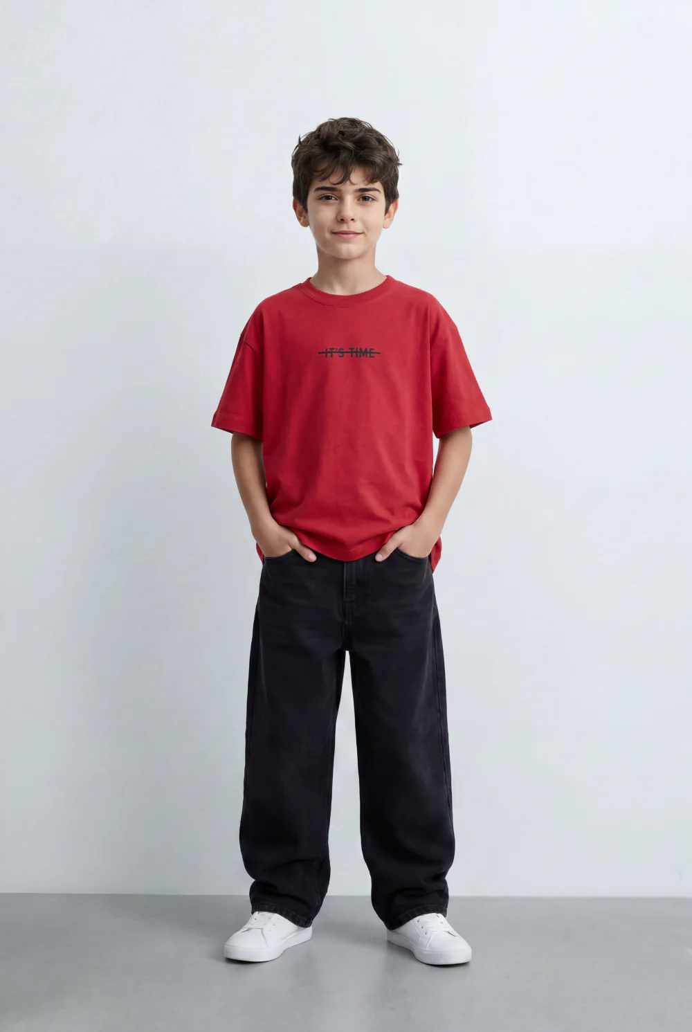 Boy's Tomato Store Oversized T-Shirt With Minimal Front Graphic Print Crew Neck Short Sleeves - Image 7