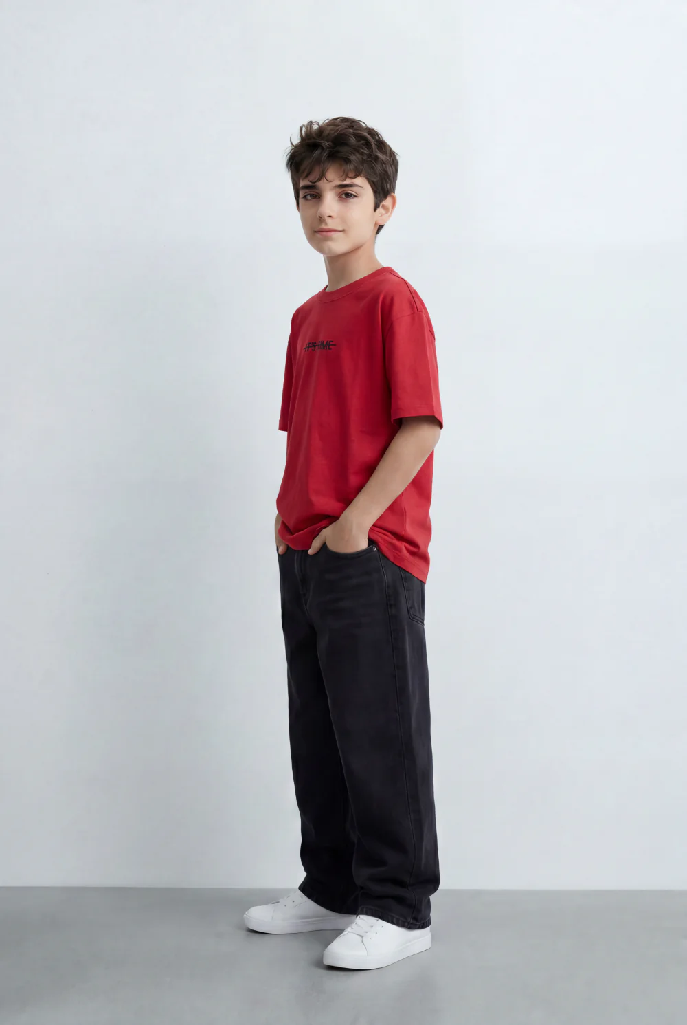 Boy's Tomato Store Oversized T-Shirt With Minimal Front Graphic Print Crew Neck Short Sleeves - Image 8