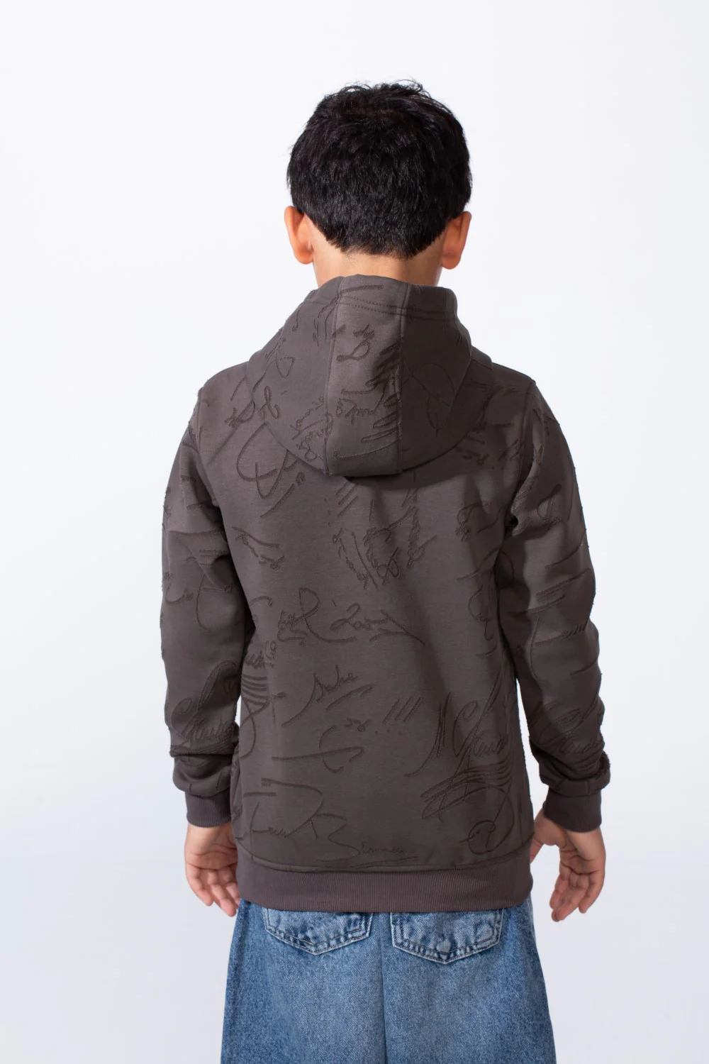 Boy’s Abstract Scribble Print Long Sleeves Slim Fit Hood Sweatshirt - Image 2