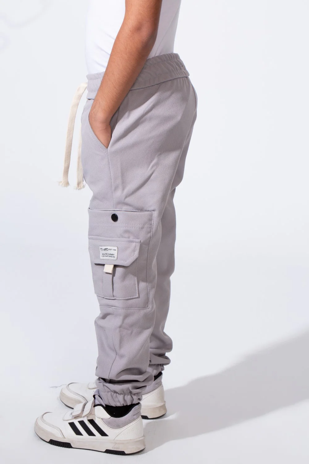 Boy’s Casual Sherwal Trousers Pants Featuring Multiple Gabardine Cargo Pockets Elastic Waistband with Adjustable Drawstring - Image 3