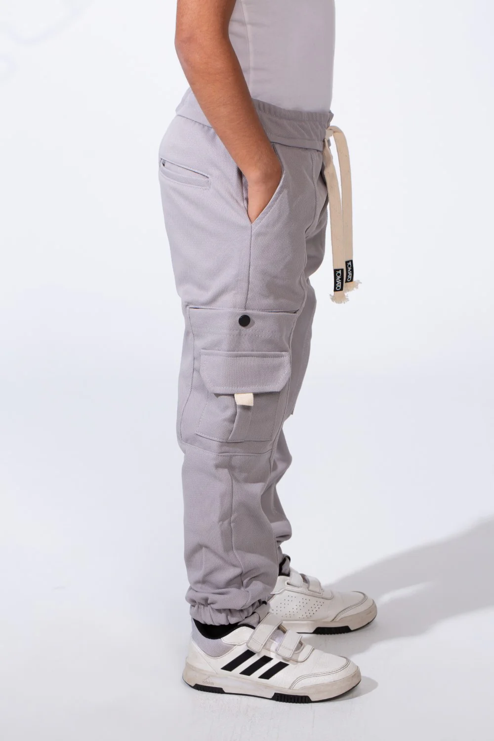 Boy’s Casual Sherwal Trousers Pants Featuring Multiple Gabardine Cargo Pockets Elastic Waistband with Adjustable Drawstring - Image 4