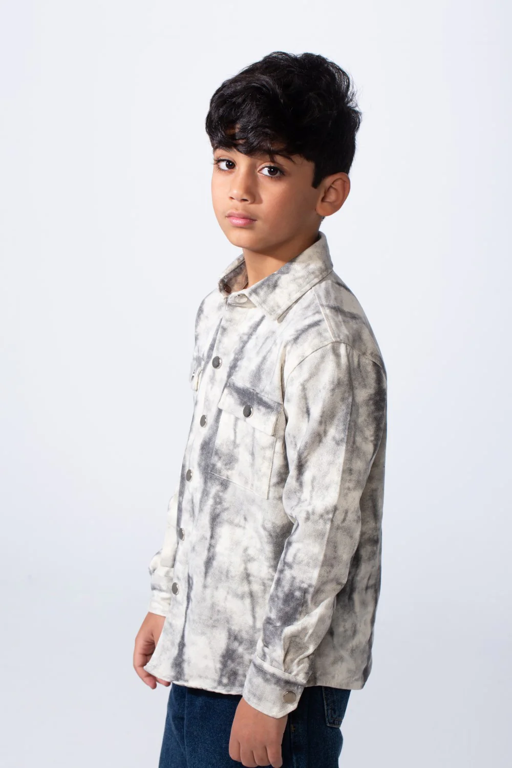 Boy’s Cloud Tie-Dye Print Jakar Gabardine Slim Fit Shirt With Front Pockets Shirt - Image 11