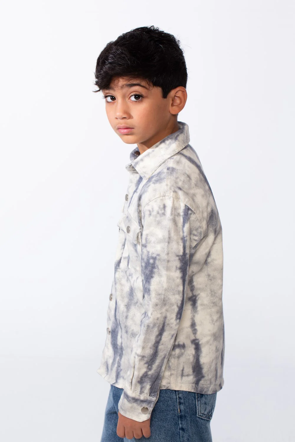 Boy’s Cloud Tie-Dye Print Jakar Gabardine Slim Fit Shirt With Front Pockets Shirt - Image 3