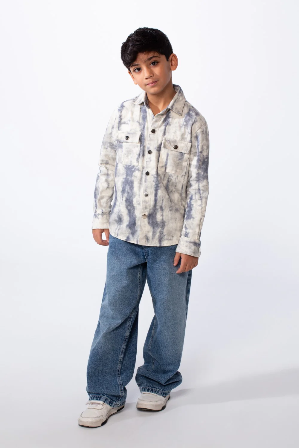 Boy’s Cloud Tie-Dye Print Jakar Gabardine Slim Fit Shirt With Front Pockets Shirt - Image 4