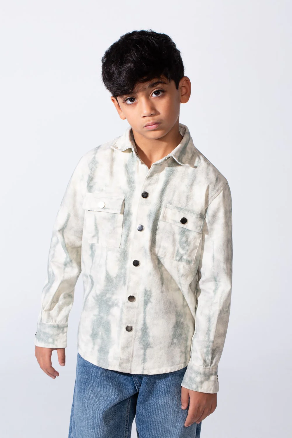 Boy’s Cloud Tie-Dye Print Jakar Gabardine Slim Fit Shirt With Front Pockets Shirt - Image 5