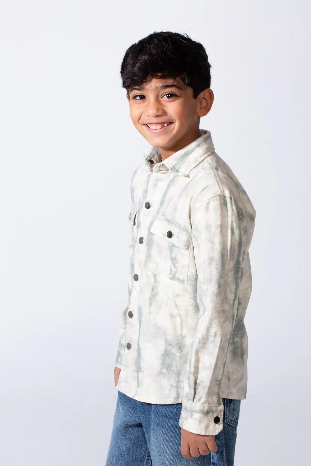 Boy’s Cloud Tie-Dye Print Jakar Gabardine Slim Fit Shirt With Front Pockets Shirt - Image 7