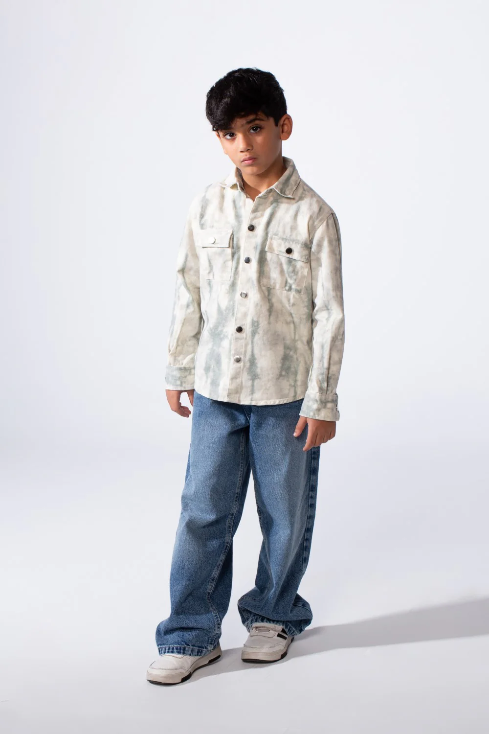 Boy’s Cloud Tie-Dye Print Jakar Gabardine Slim Fit Shirt With Front Pockets Shirt - Image 8