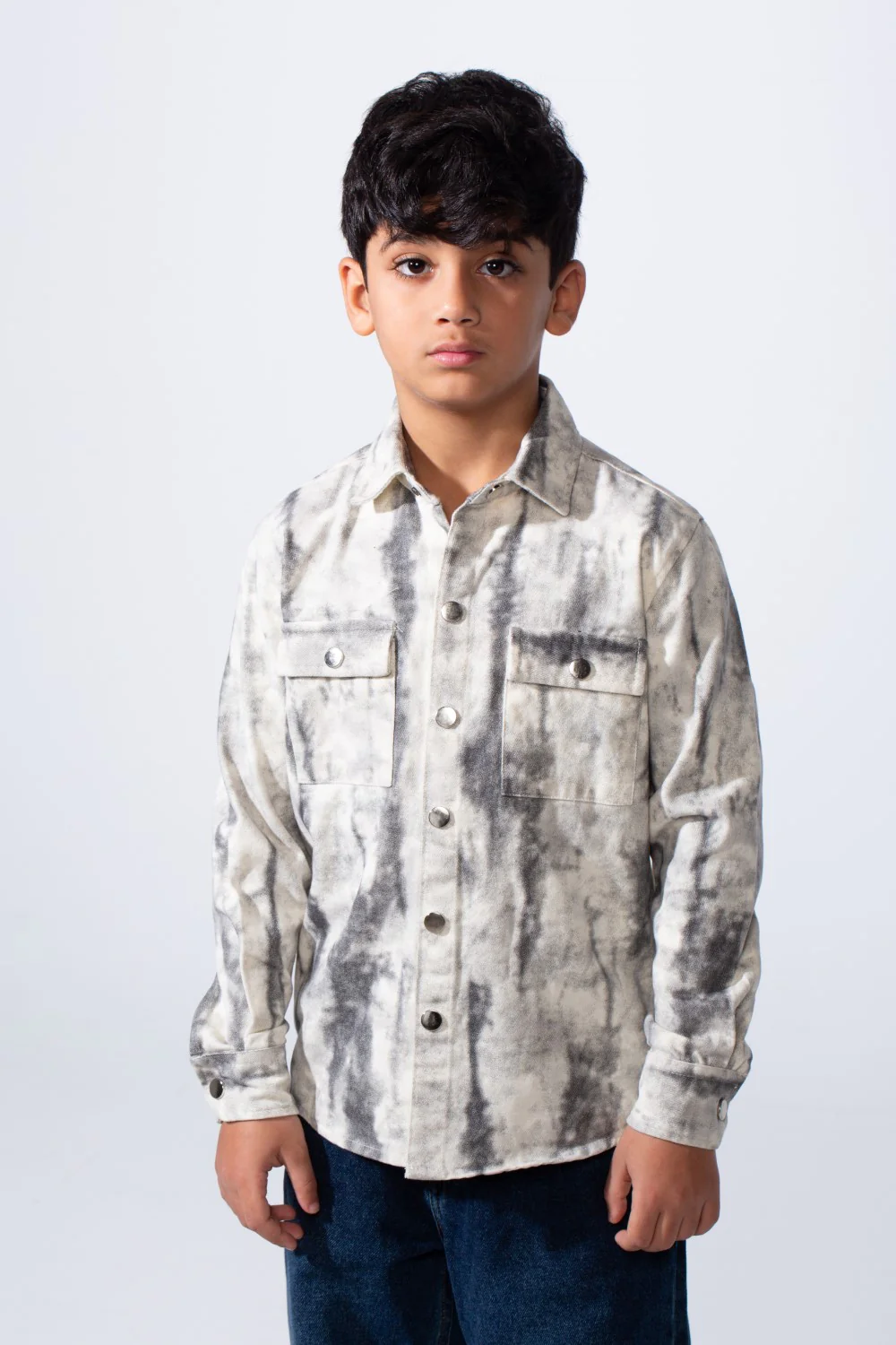 Boy’s Cloud Tie-Dye Print Jakar Gabardine Slim Fit Shirt With Front Pockets Shirt - Image 9