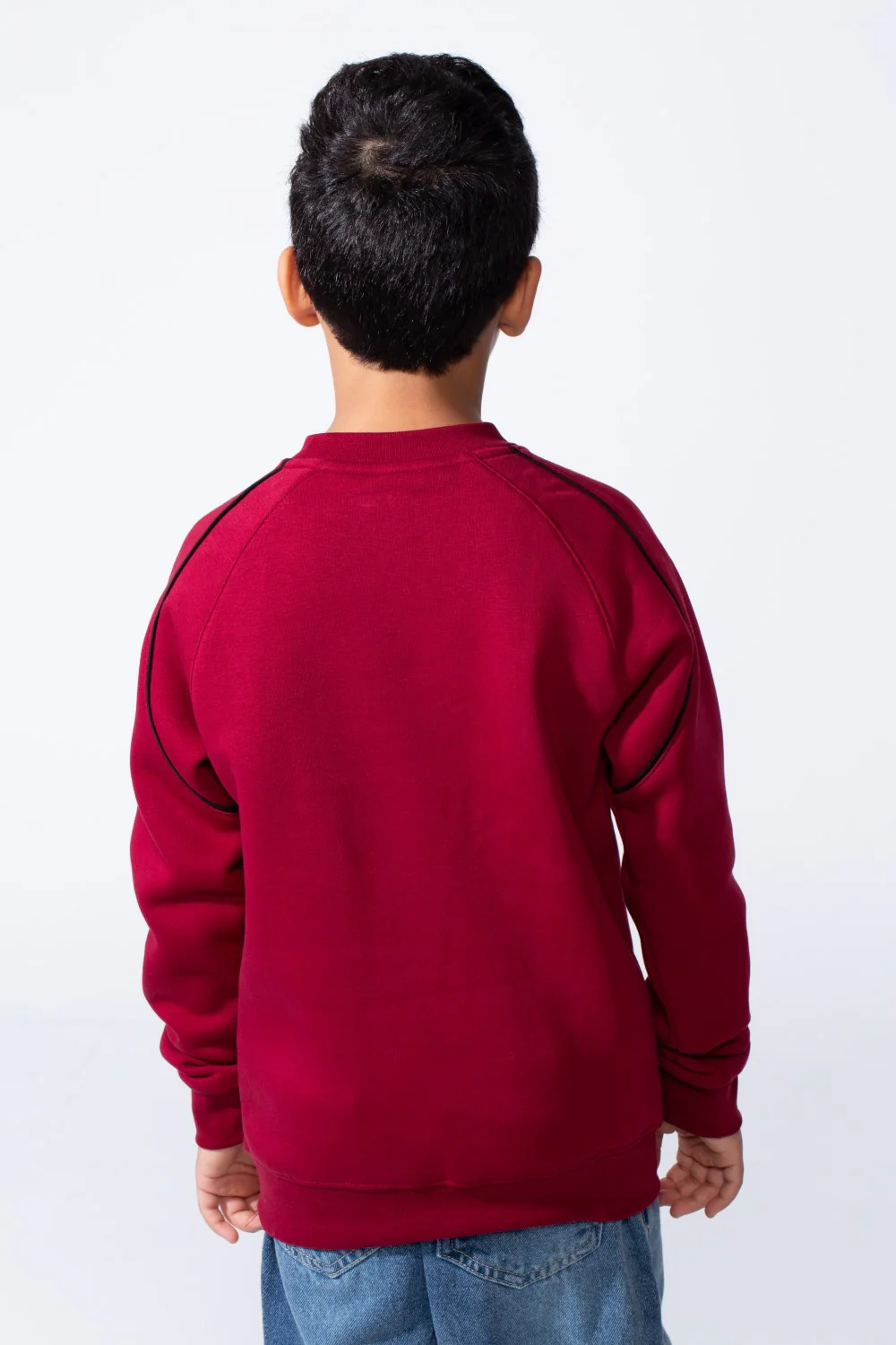 Boy’s Destroy Print Contrast Shoulder Piping Oversized Melton Crew Neck Sweatshirt - Image 10