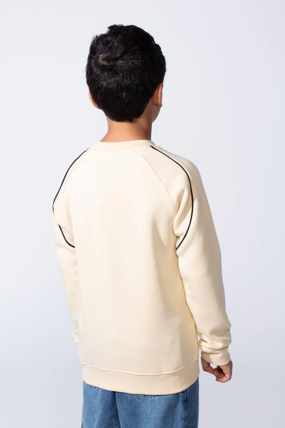 Boy’s Destroy Print Contrast Shoulder Piping Oversized Melton Crew Neck Sweatshirt - Image 2