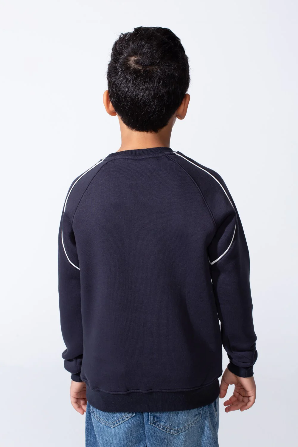 Boy’s Destroy Print Contrast Shoulder Piping Oversized Melton Crew Neck Sweatshirt - Image 6