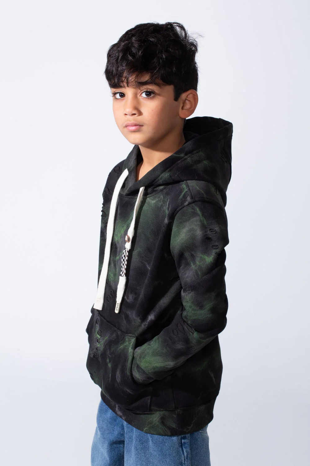 Boy’s Distressed Midnight Marble Slim Fit Hooded Sweatshirt - Image 3