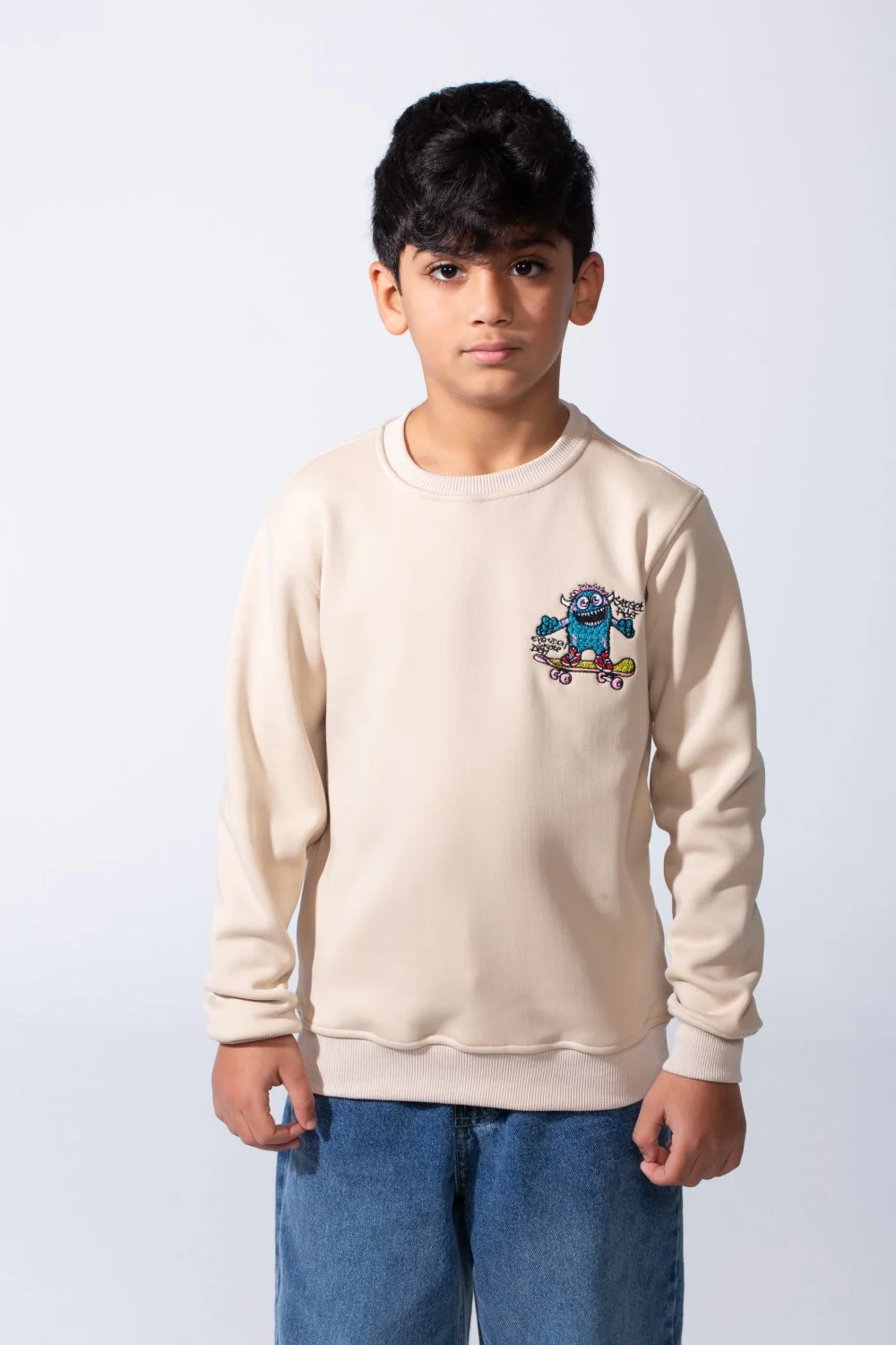 Boy’s Front Graphic Print Slim Fit Long Sleeve Crew Neck Sweatshirt