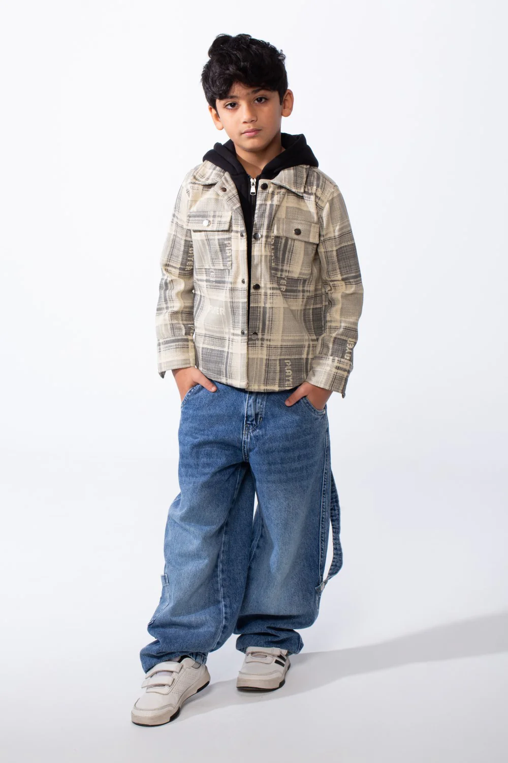 Boy’s Inner Hood Gabardine Slim Fit Checked Shirt With Pockets - Image 12