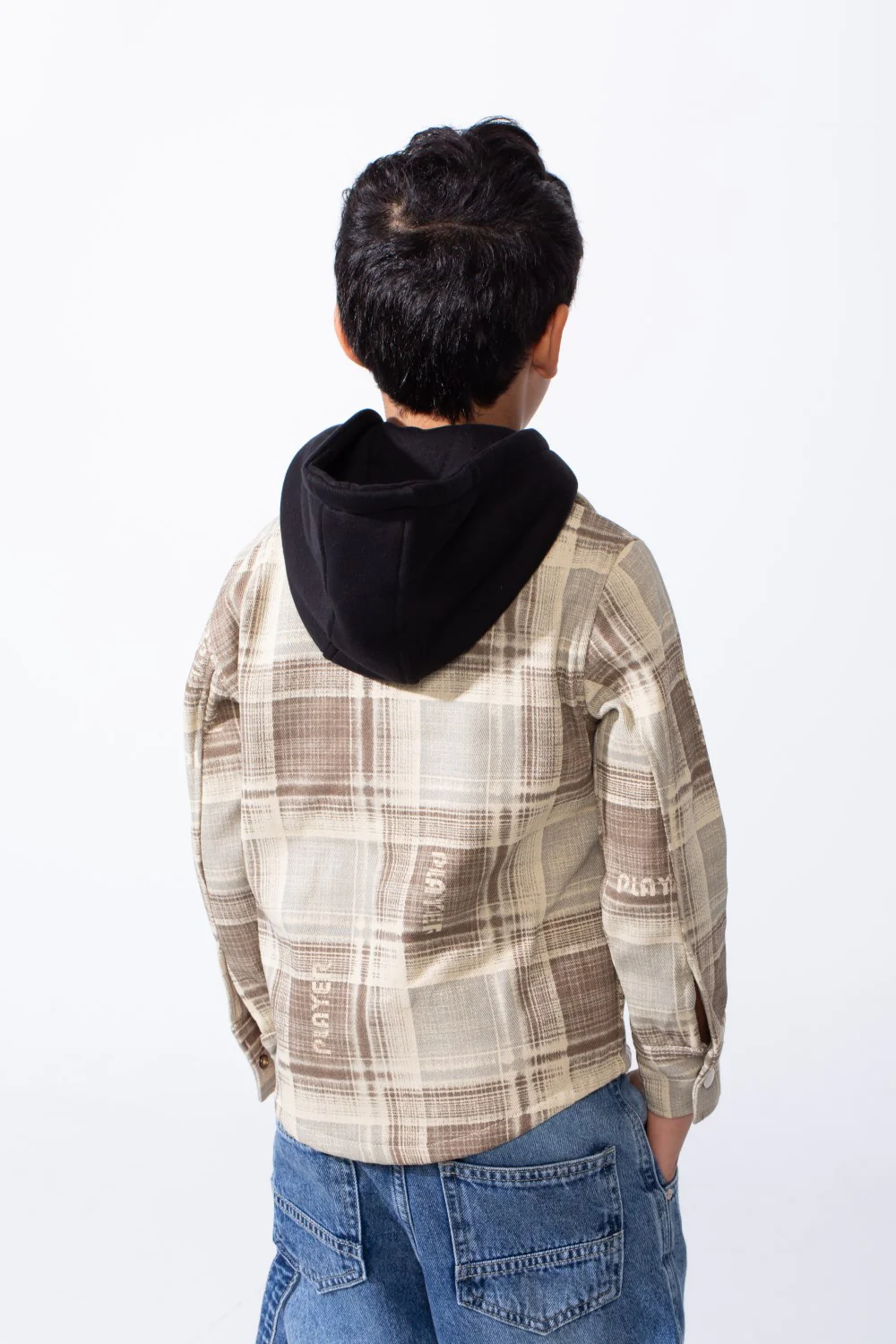 Boy’s Inner Hood Gabardine Slim Fit Checked Shirt With Pockets - Image 2