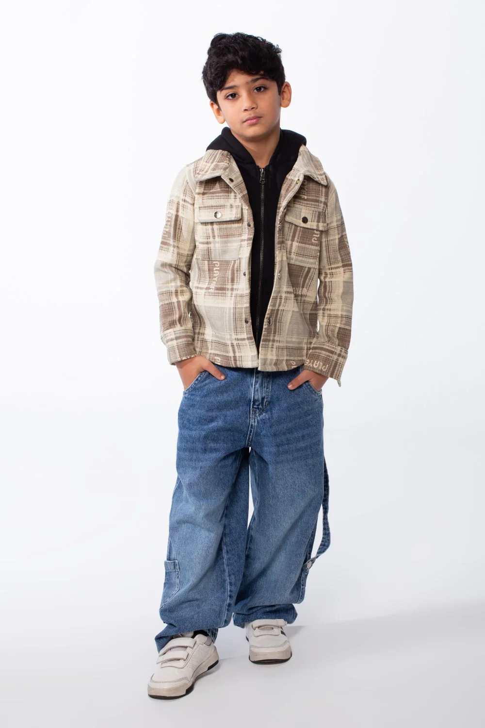 Boy’s Inner Hood Gabardine Slim Fit Checked Shirt With Pockets - Image 4