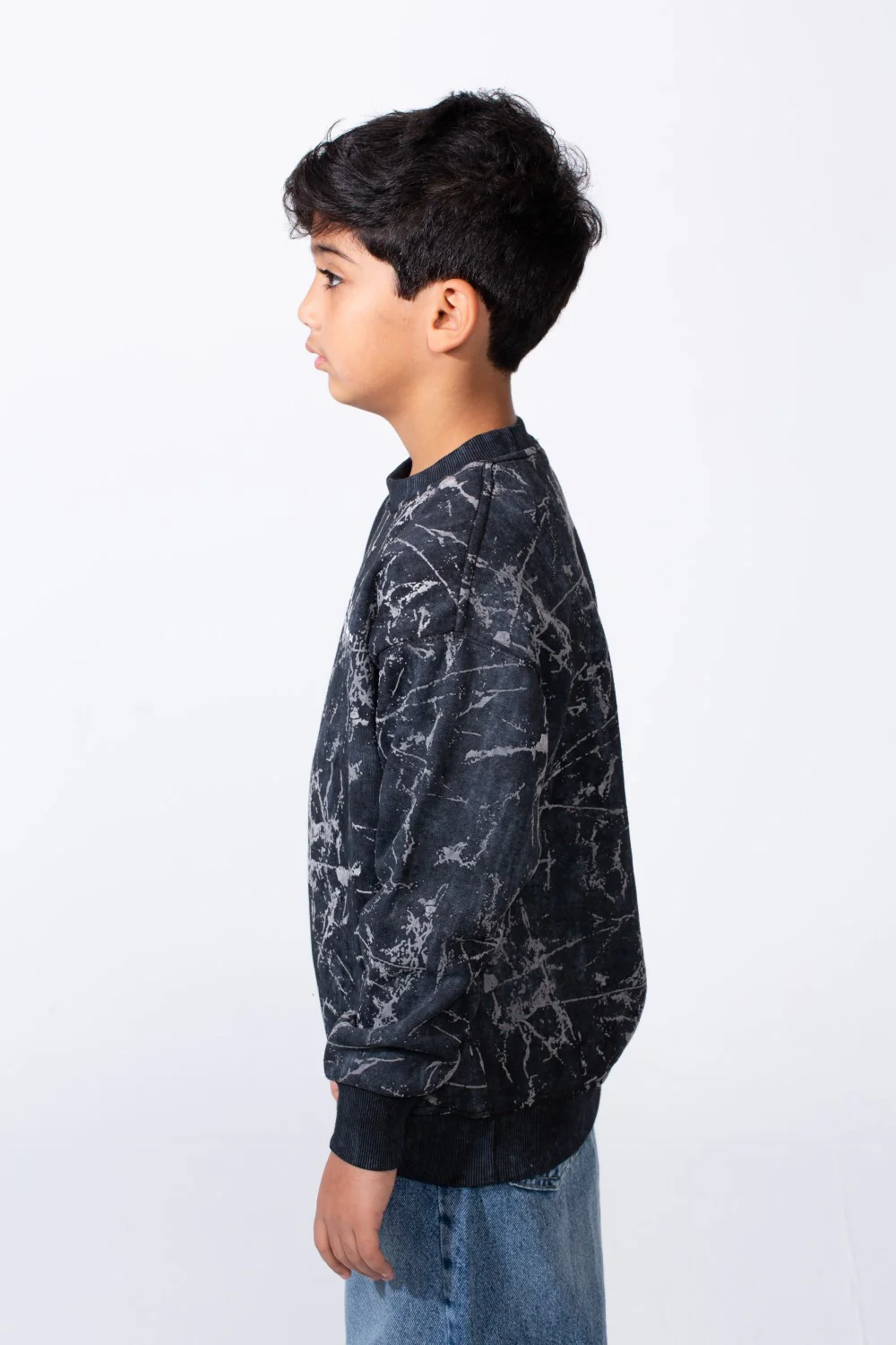 Boy’s Marble Print Crew Neck Long Sleeves Slim Fit Sweatshirt - Image 3