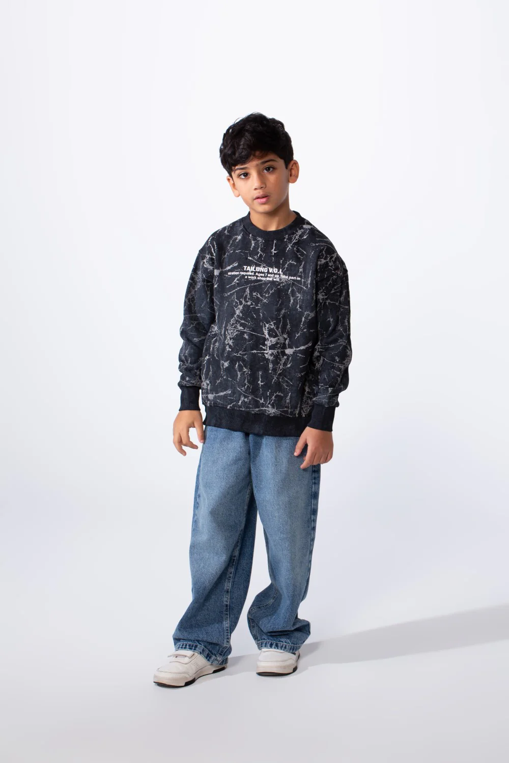 Boy’s Marble Print Crew Neck Long Sleeves Slim Fit Sweatshirt - Image 4