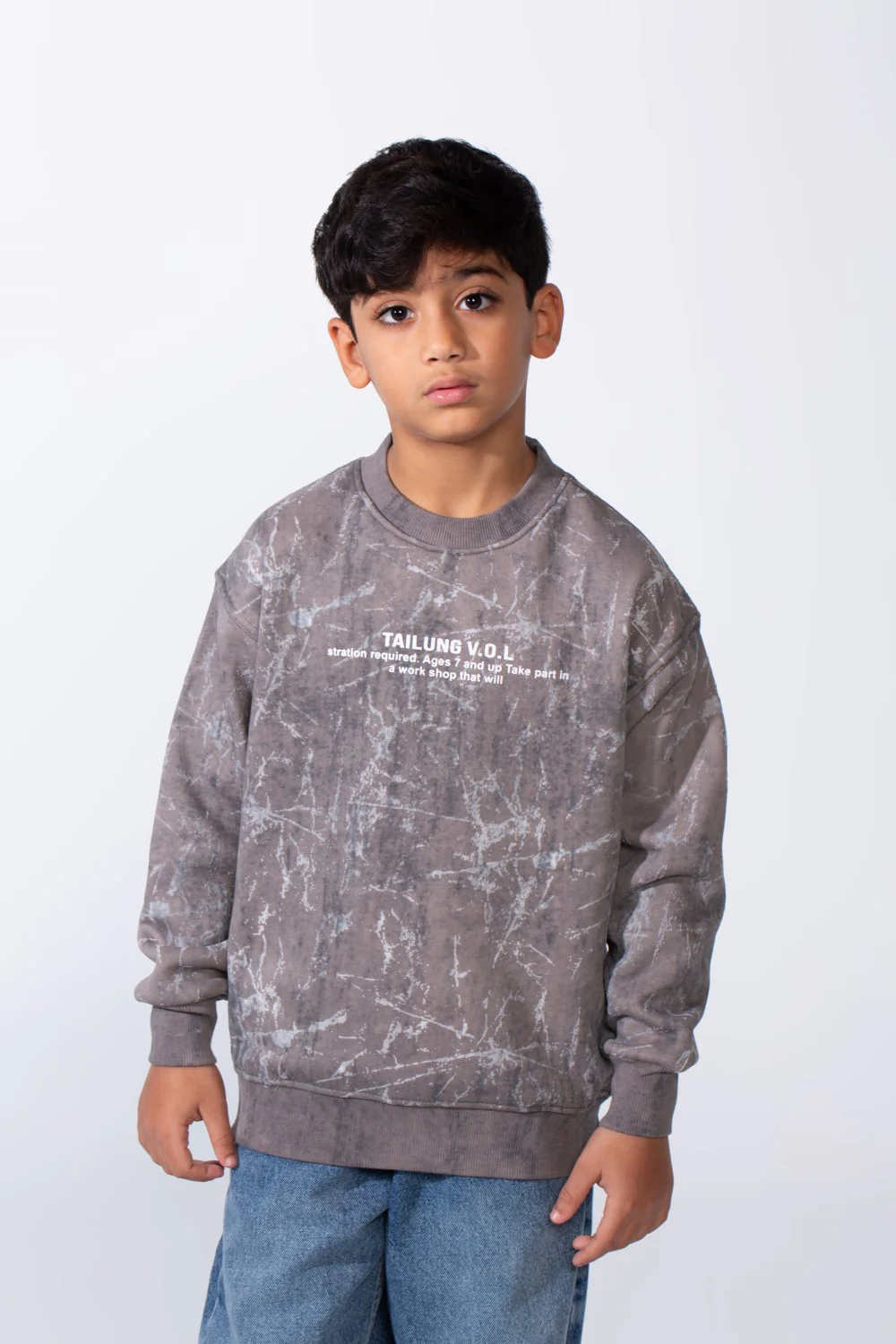 Boy’s Marble Print Crew Neck Long Sleeves Slim Fit Sweatshirt - Image 5