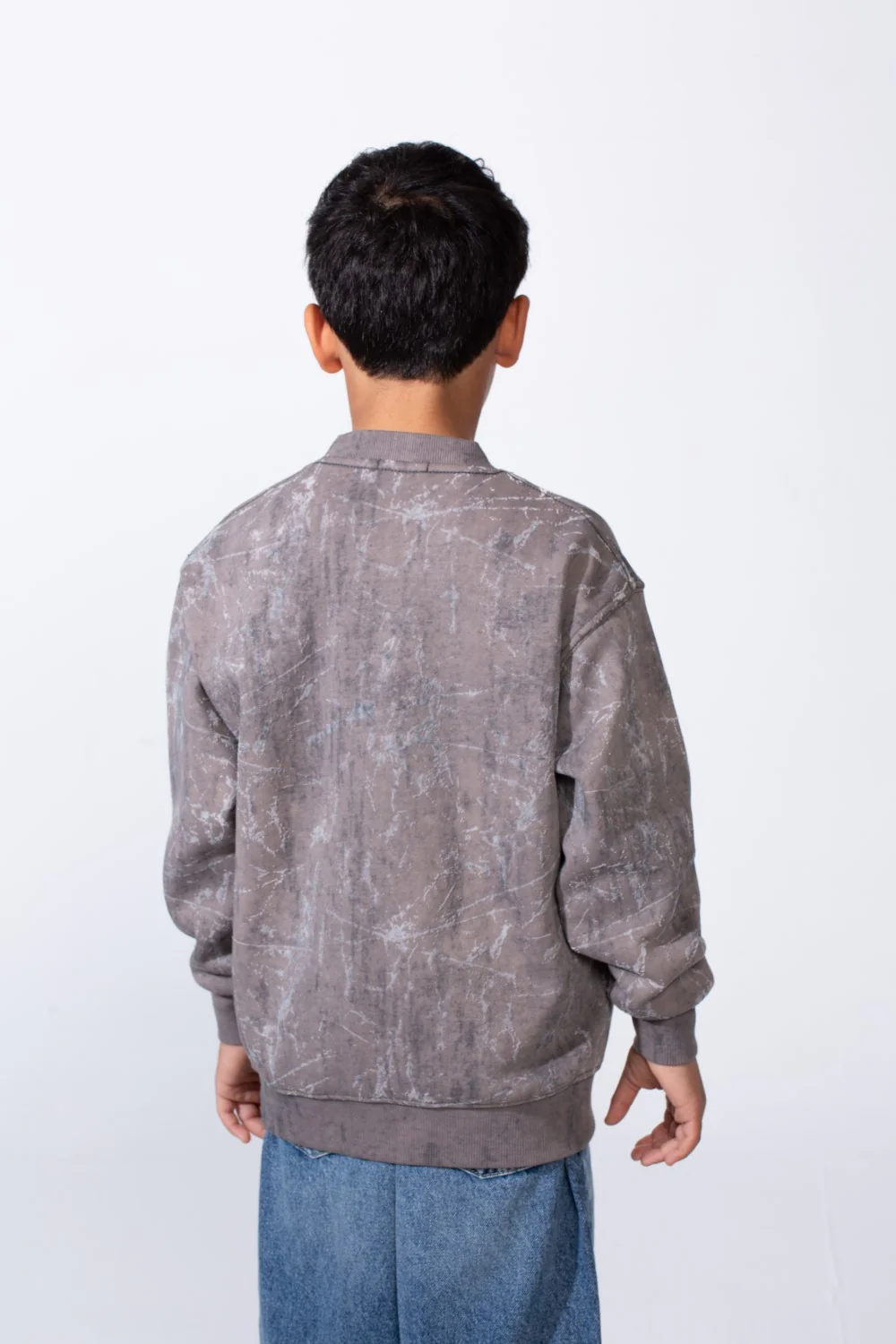 Boy’s Marble Print Crew Neck Long Sleeves Slim Fit Sweatshirt - Image 6