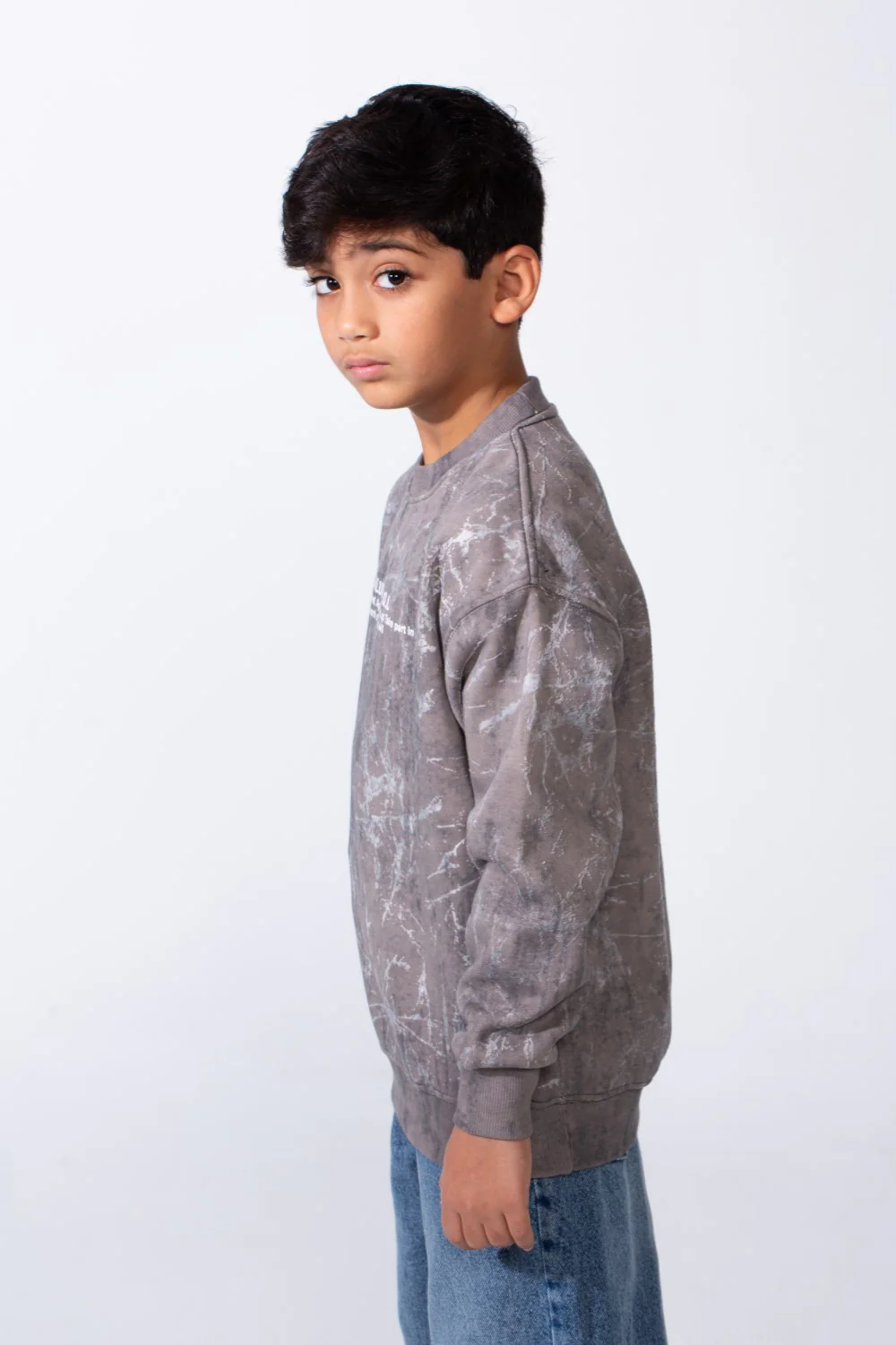 Boy’s Marble Print Crew Neck Long Sleeves Slim Fit Sweatshirt - Image 7