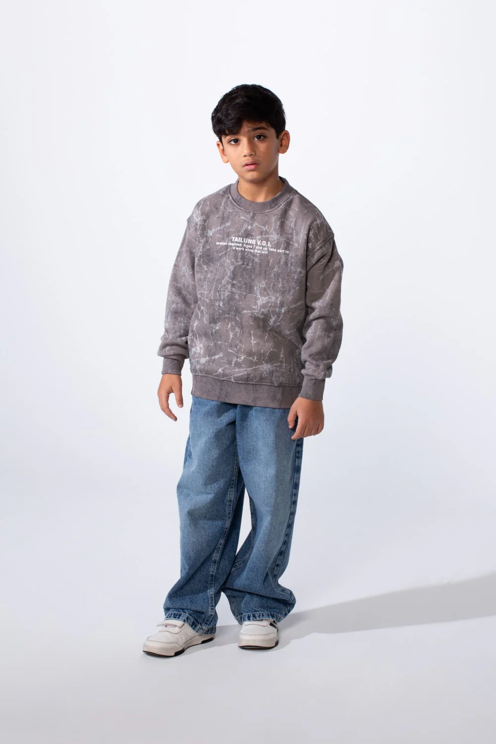 Boy’s Marble Print Crew Neck Long Sleeves Slim Fit Sweatshirt - Image 8