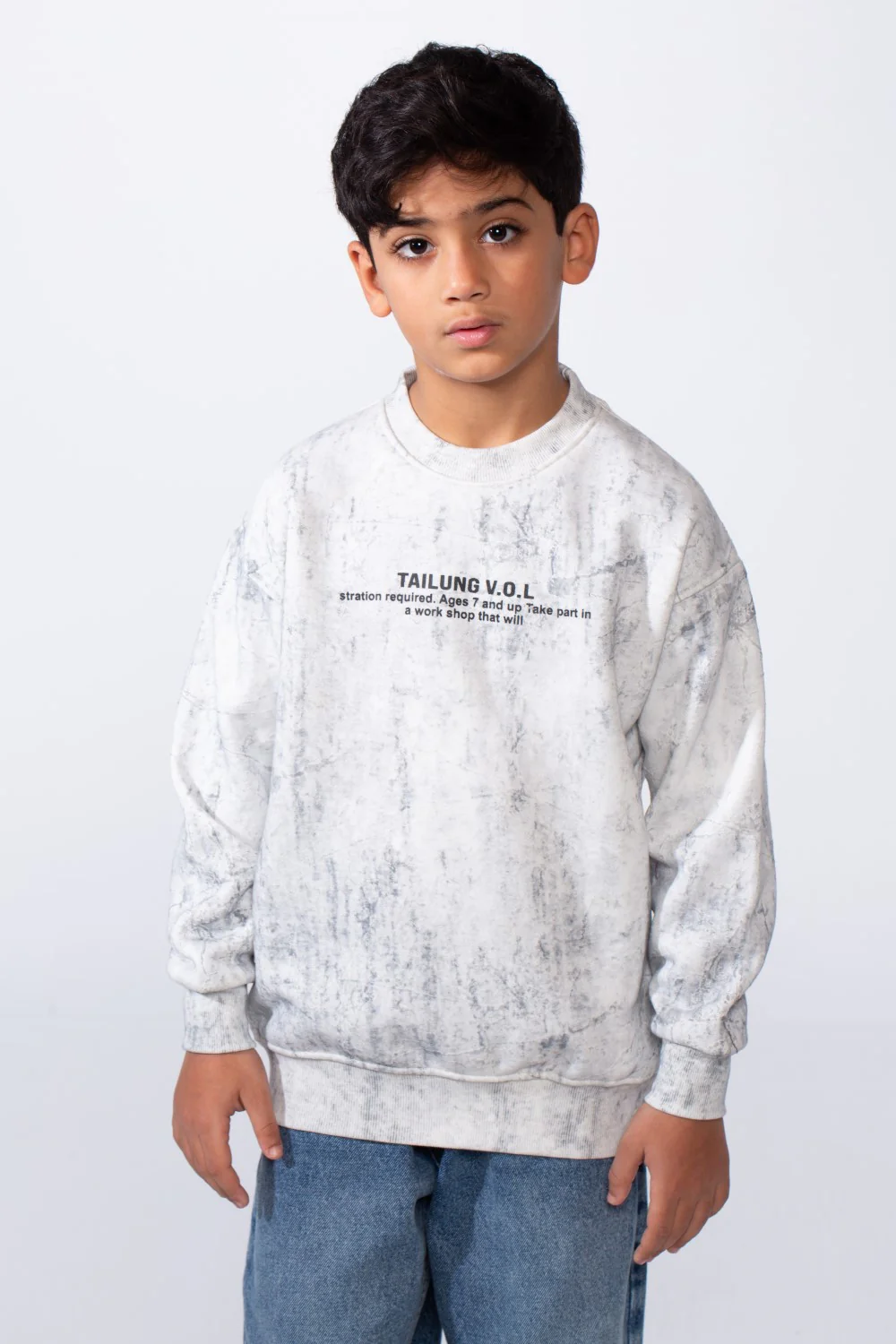 Boy’s Marble Print Crew Neck Long Sleeves Slim Fit Sweatshirt - Image 9