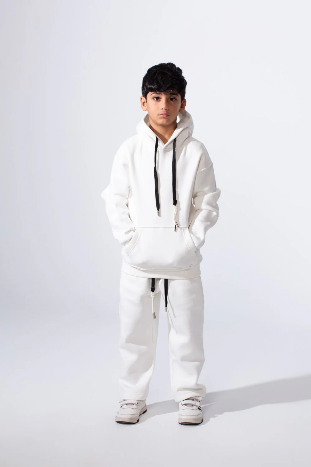 Boy’s Melton Oversize Plain Practical Front Pocket Two Piece Hood Outfit Set - Image 5