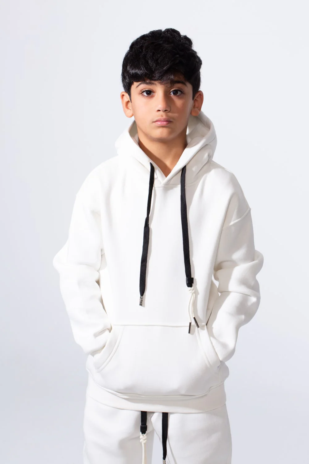 Boy’s Melton Oversize Plain Practical Front Pocket Two Piece Hood Outfit Set - Image 7