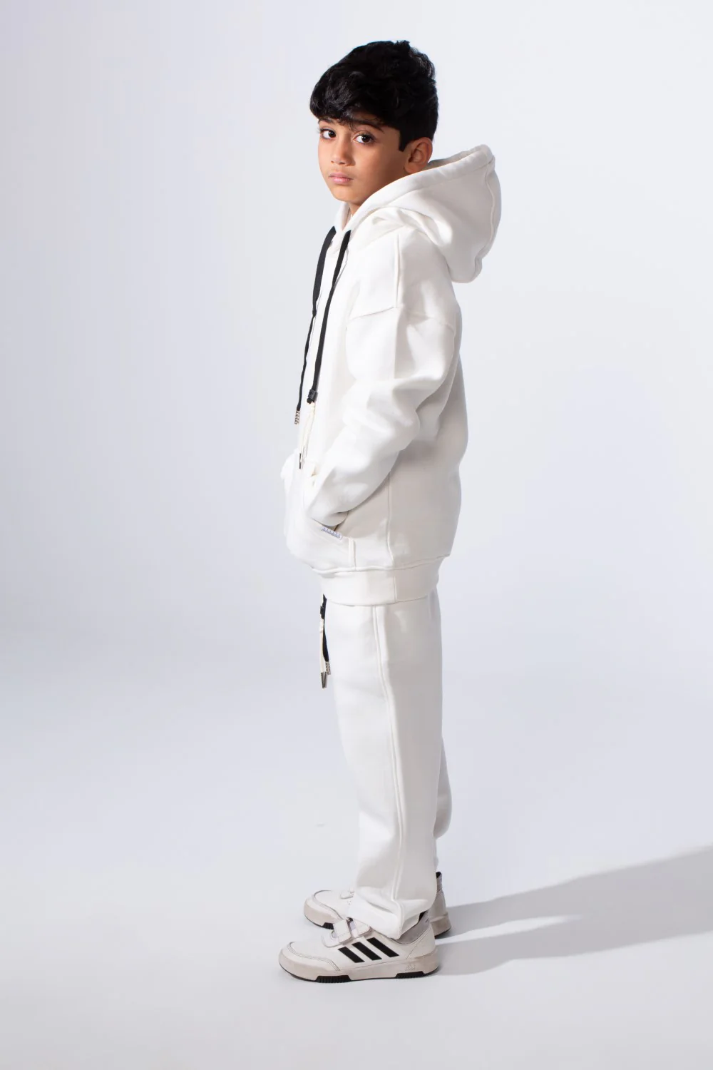Boy’s Melton Oversize Plain Practical Front Pocket Two Piece Hood Outfit Set - Image 8