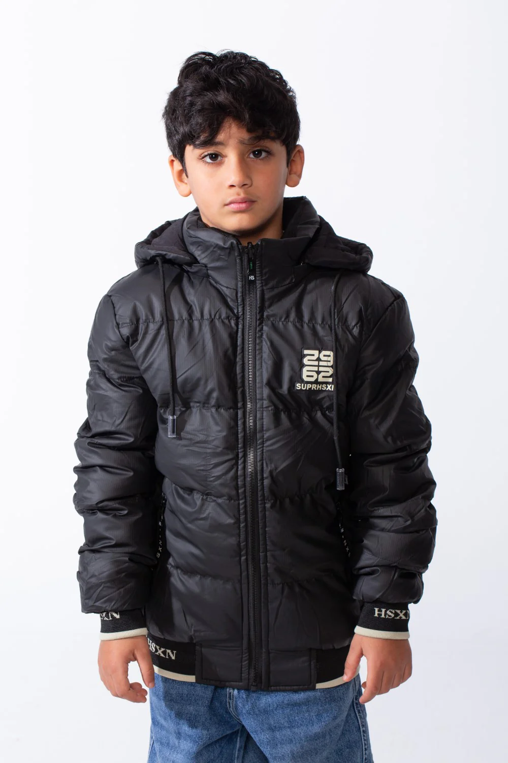 Boy’s Puffer Double Face Waterproof Ribbed Cuffs And Hem Hood Long Sleeve Jacket