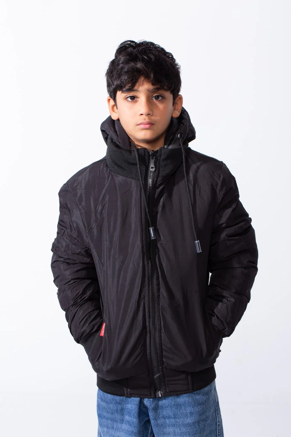 Boy’s Puffer Double Face Waterproof Ribbed Cuffs And Hem Hood Long Sleeve Jacket - Image 3