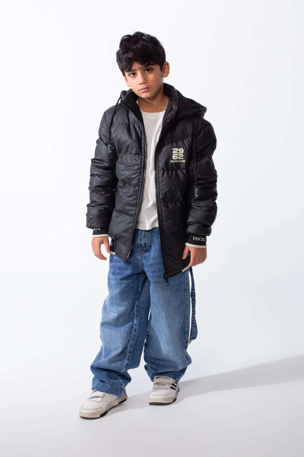 Boy’s Puffer Double Face Waterproof Ribbed Cuffs And Hem Hood Long Sleeve Jacket - Image 4