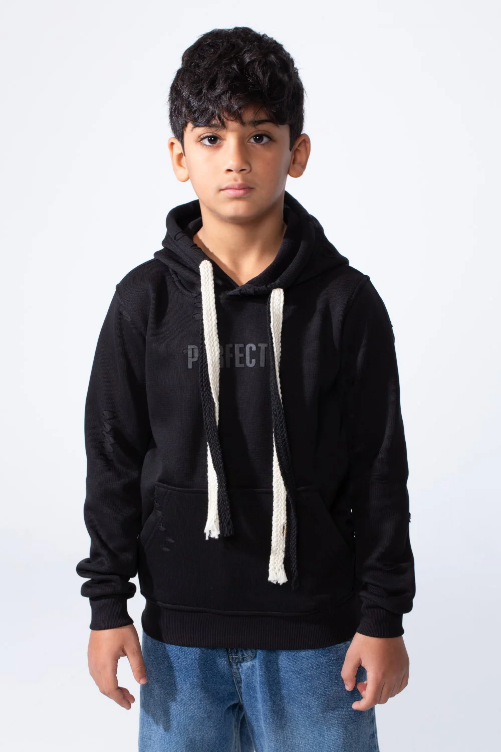 Boy’s Slim Fit Distressed Comfortable Everyday Hood Sweatshirt With Drawstring