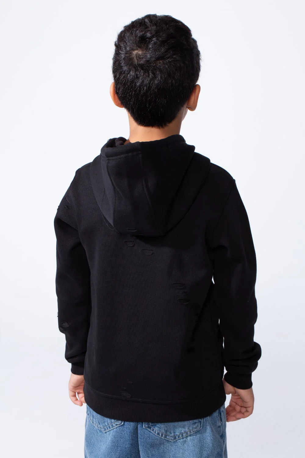Boy’s Slim Fit Distressed Comfortable Everyday Hood Sweatshirt With Drawstring - Image 2