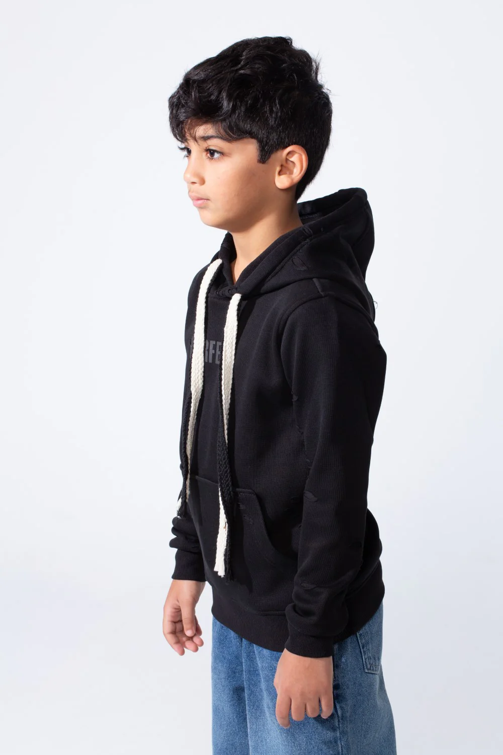 Boy’s Slim Fit Distressed Comfortable Everyday Hood Sweatshirt With Drawstring - Image 3