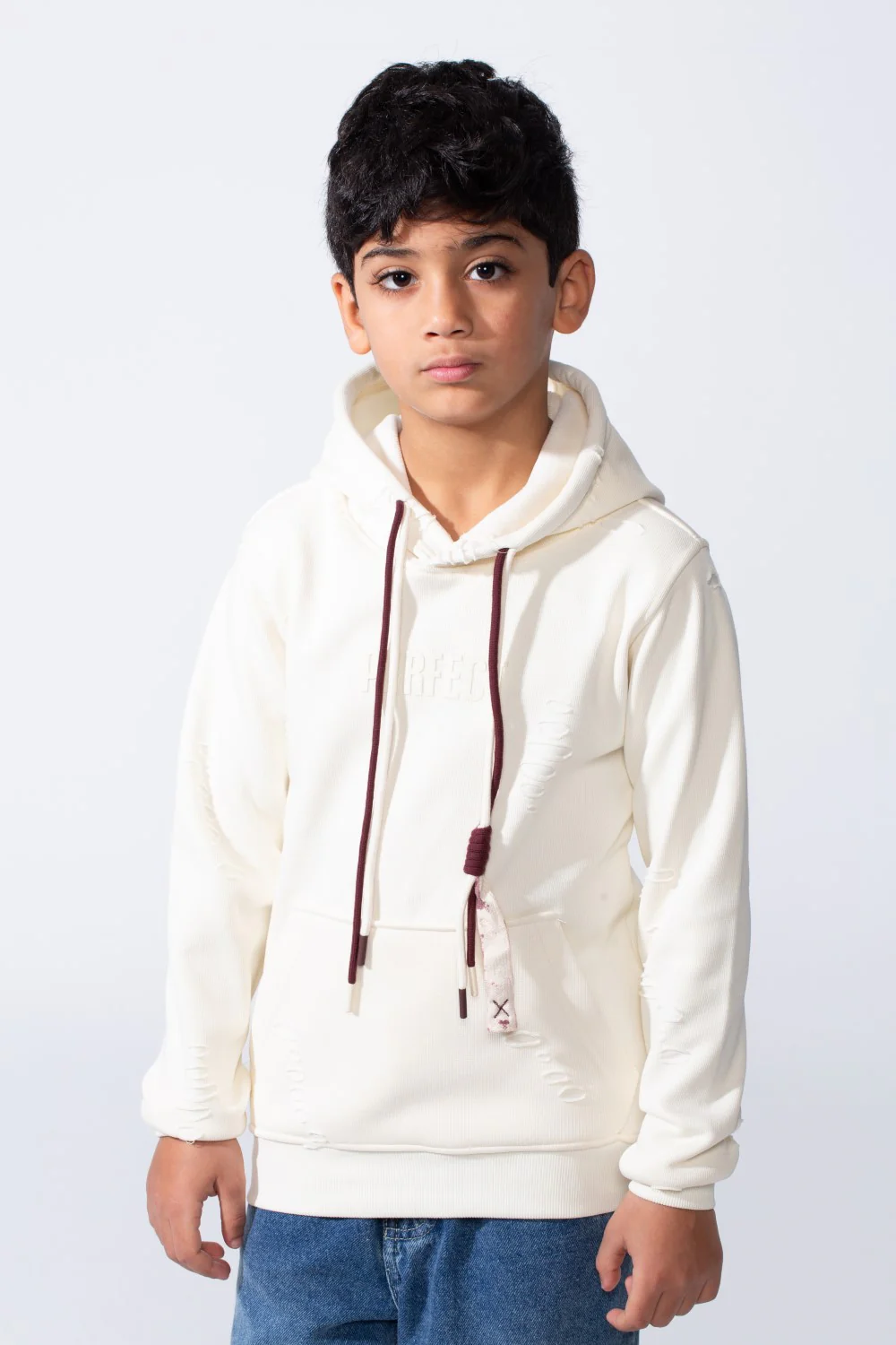 Boy’s Slim Fit Distressed Comfortable Everyday Hood Sweatshirt With Drawstring - Image 5