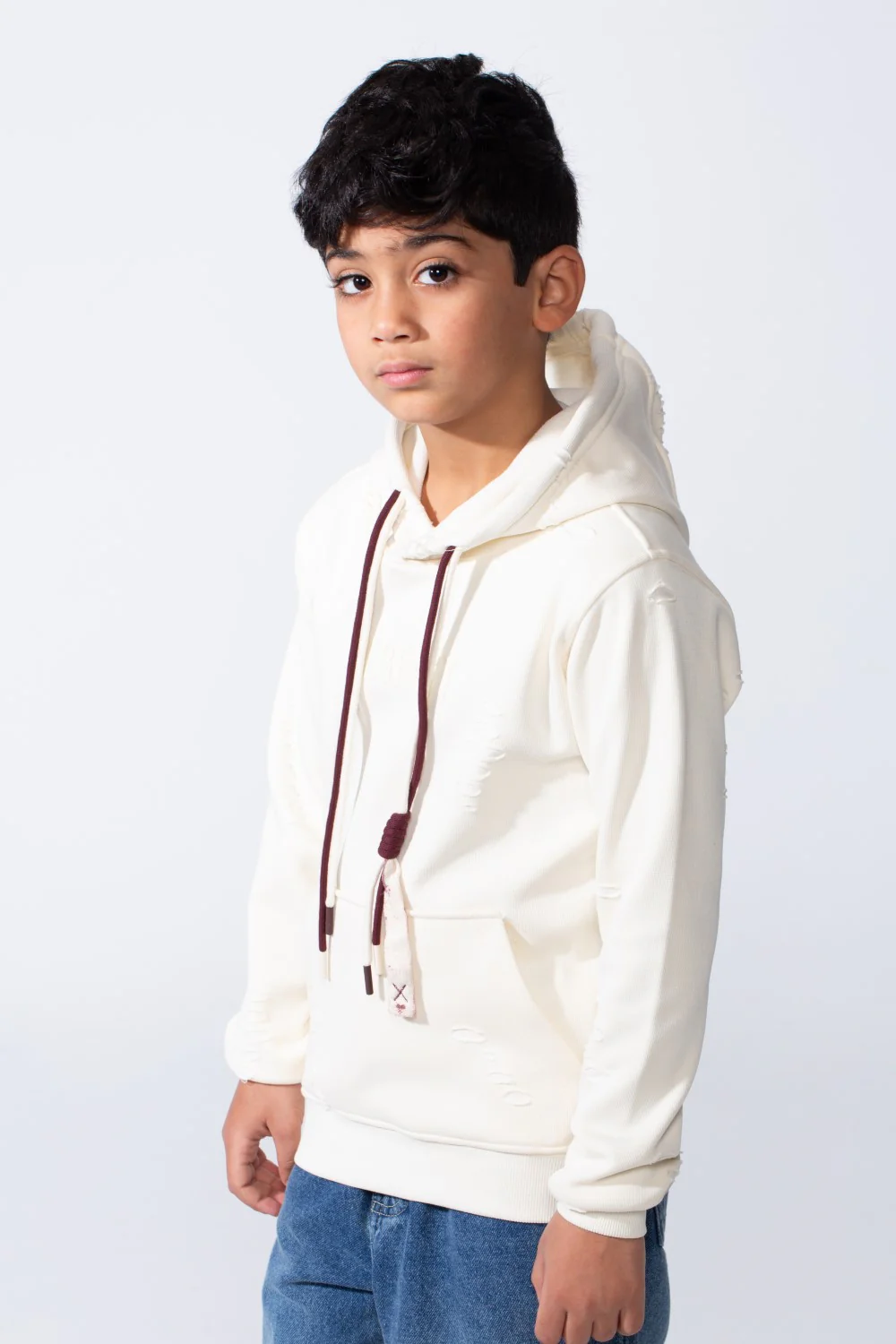 Boy’s Slim Fit Distressed Comfortable Everyday Hood Sweatshirt With Drawstring - Image 7
