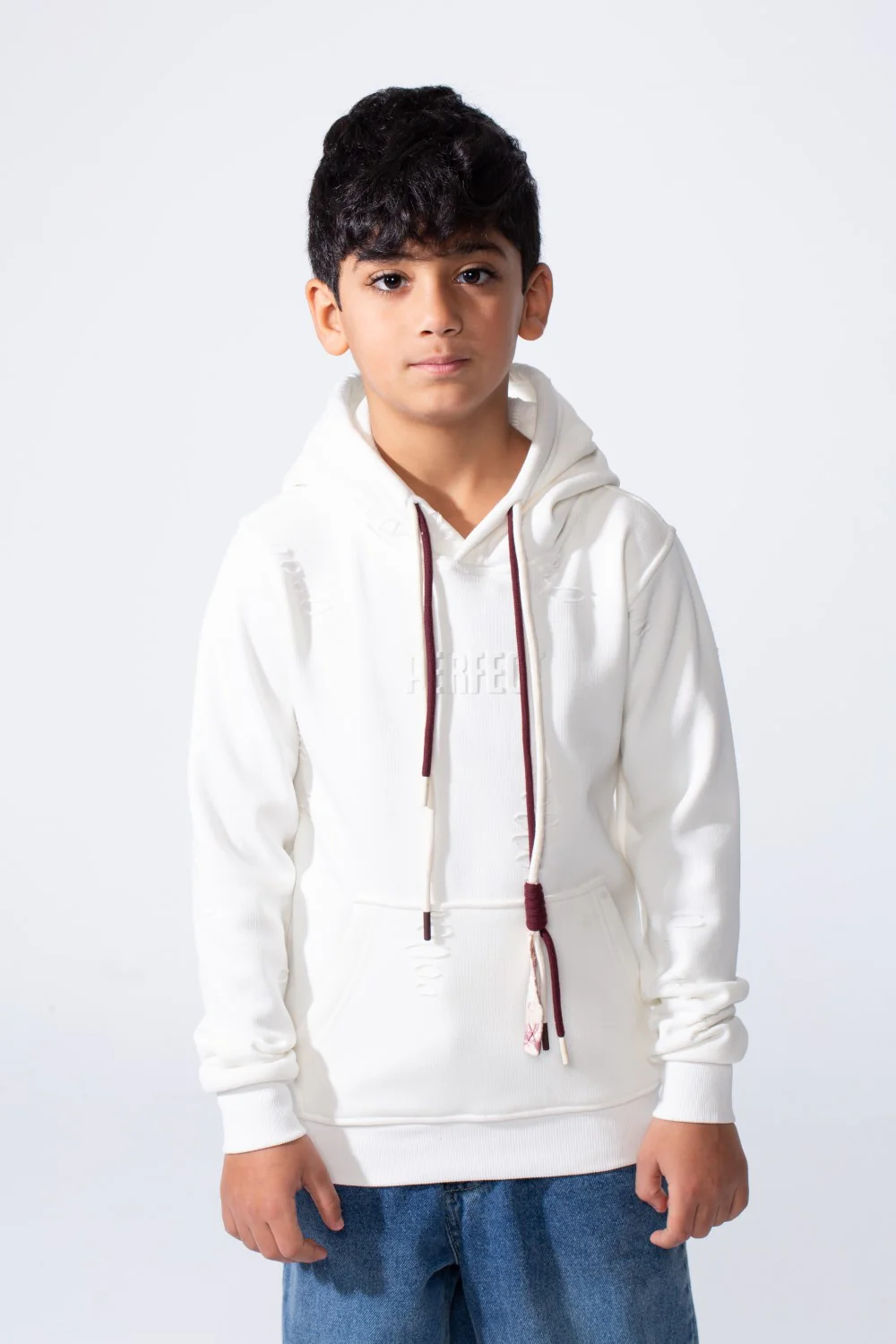 Boy’s Slim Fit Distressed Comfortable Everyday Hood Sweatshirt With Drawstring - Image 9