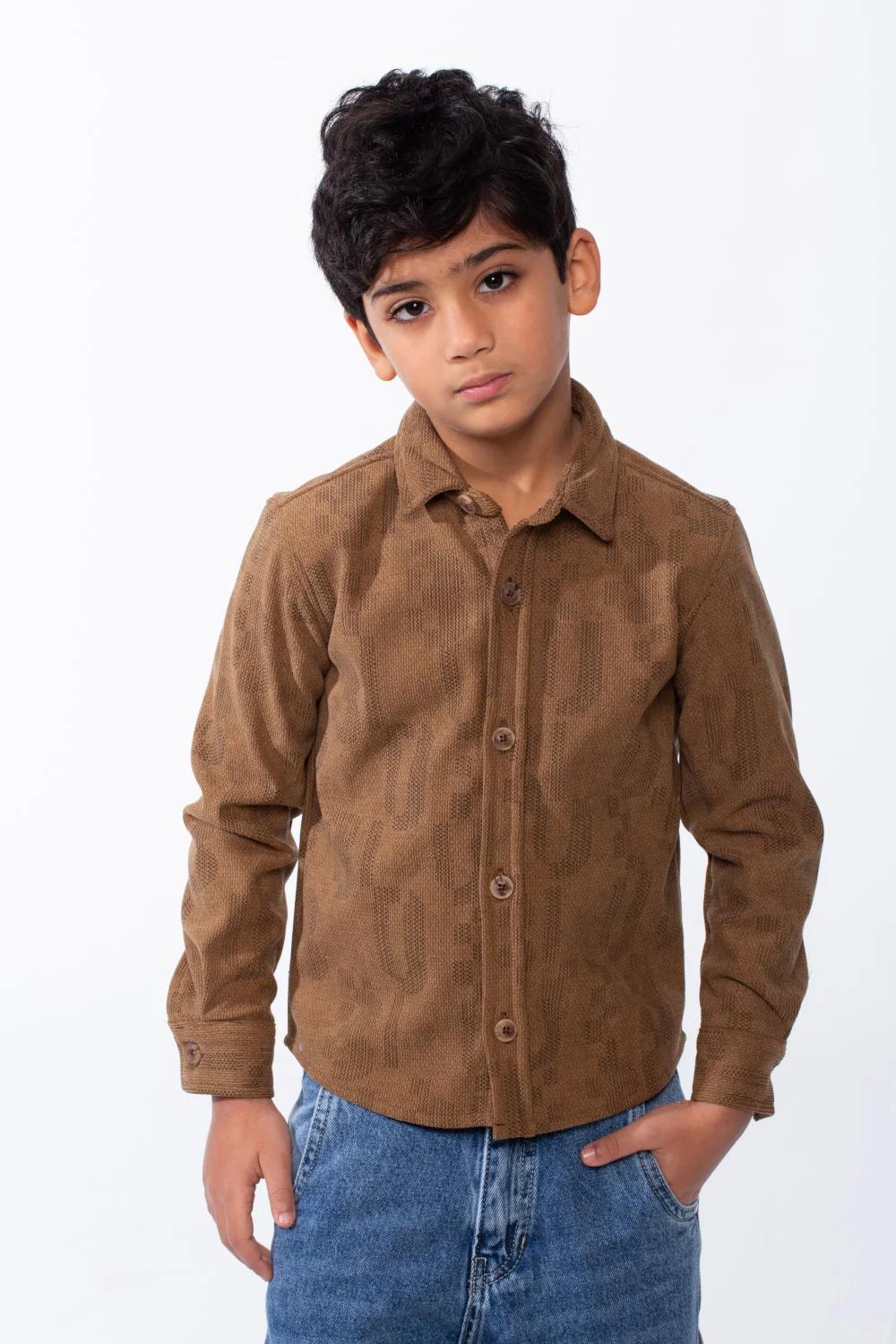 Boy’s Textured Classic Button-Up Long Sleeve Slim Fit Shirt - Image 5