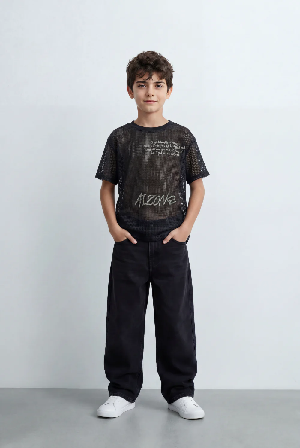 Boy’s Tomato Store Mesh Graphic T-Shirt Open Knit Construction Front And Back Artwork Oversized - Image 3