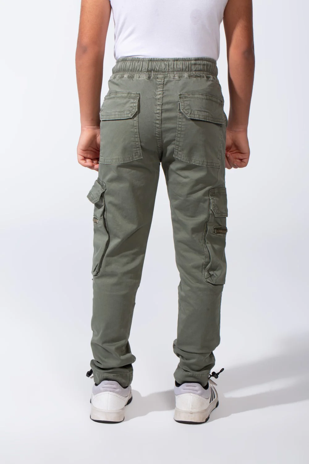 Boy’s Zip-Detail Cargo Sherwal Gabardine Pants With Utility Pockets - Image 10