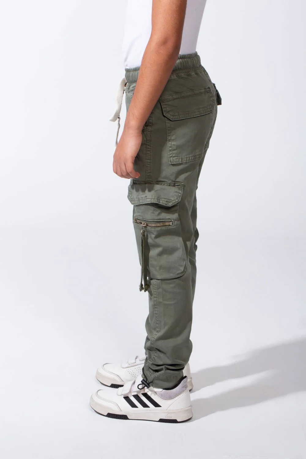 Boy’s Zip-Detail Cargo Sherwal Gabardine Pants With Utility Pockets - Image 11