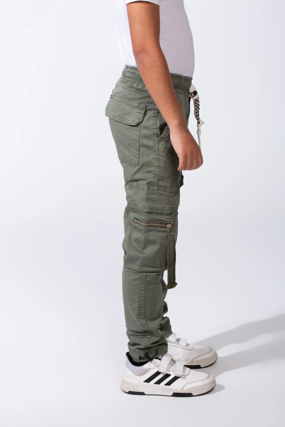 Boy’s Zip-Detail Cargo Sherwal Gabardine Pants With Utility Pockets - Image 12