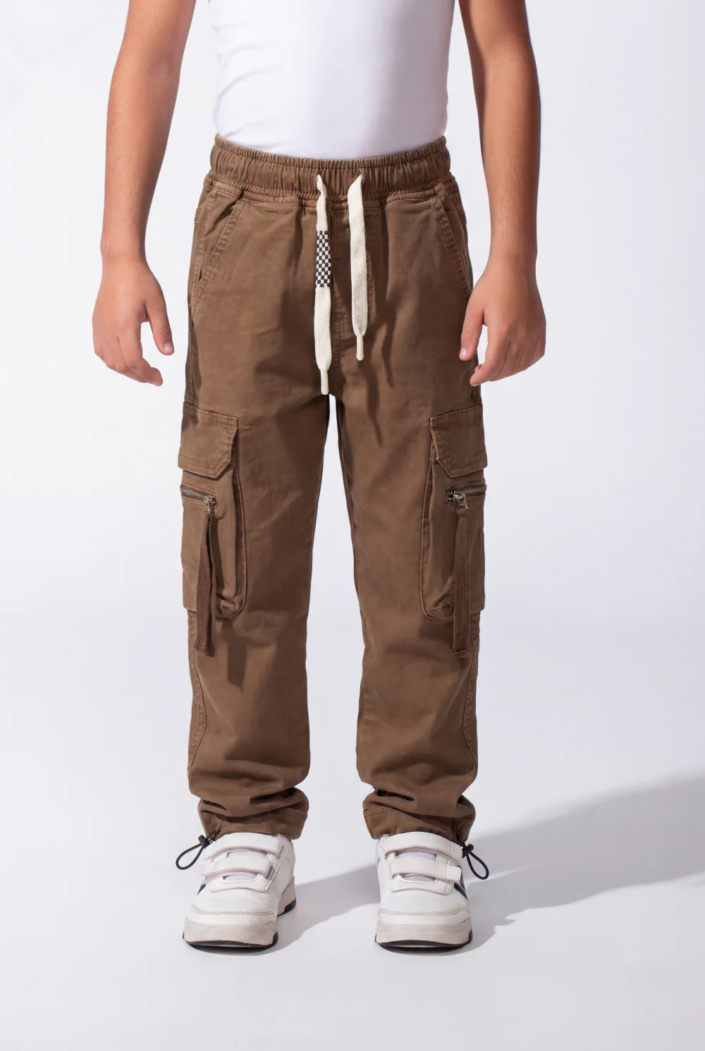 Boy’s Zip-Detail Cargo Sherwal Gabardine Pants With Utility Pockets - Image 13