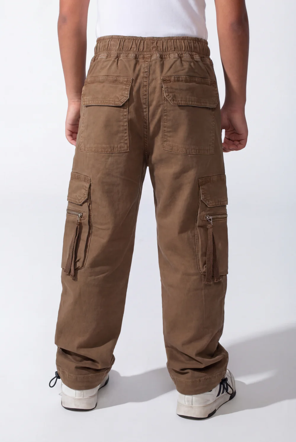 Boy’s Zip-Detail Cargo Sherwal Gabardine Pants With Utility Pockets - Image 14
