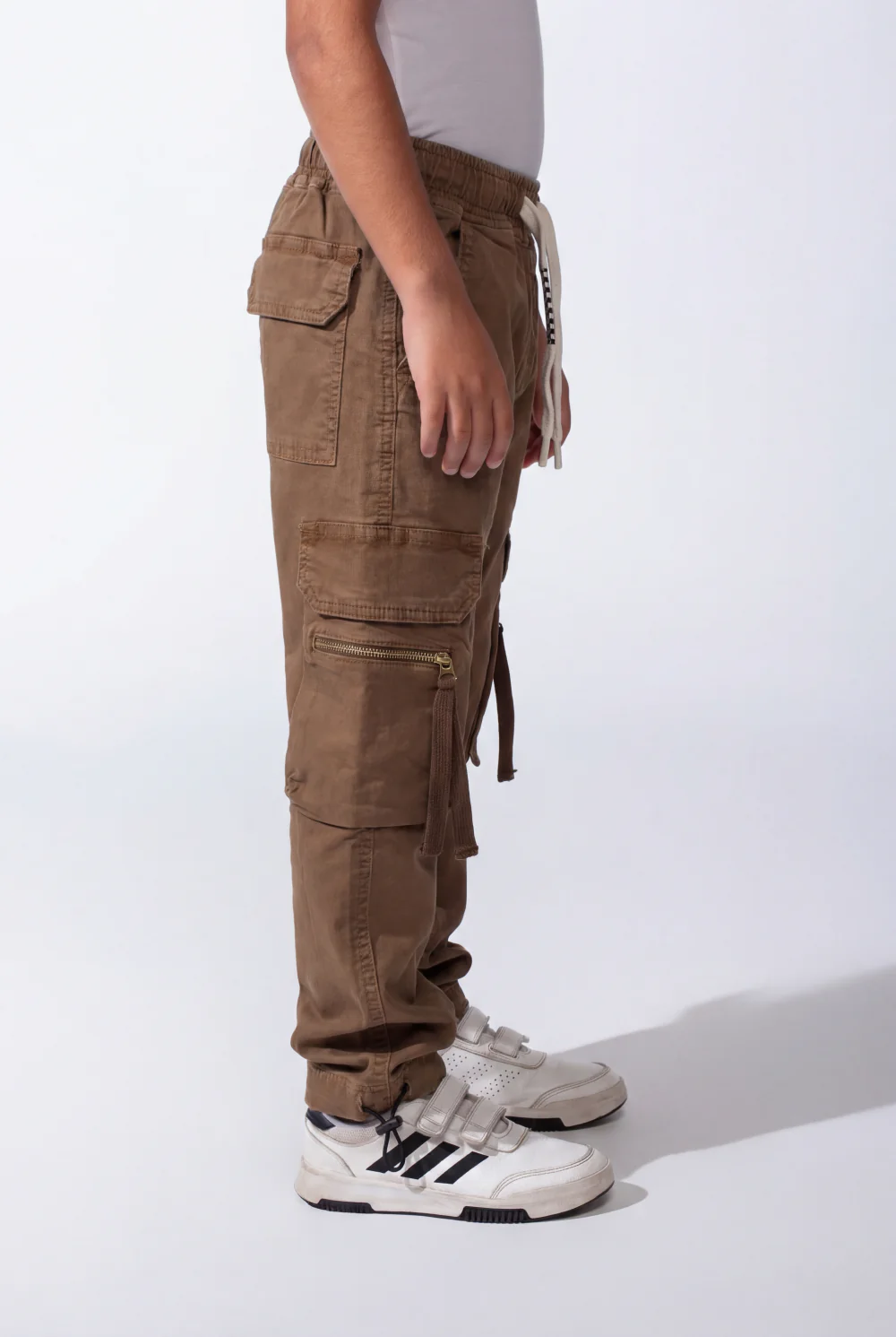 Boy’s Zip-Detail Cargo Sherwal Gabardine Pants With Utility Pockets - Image 15